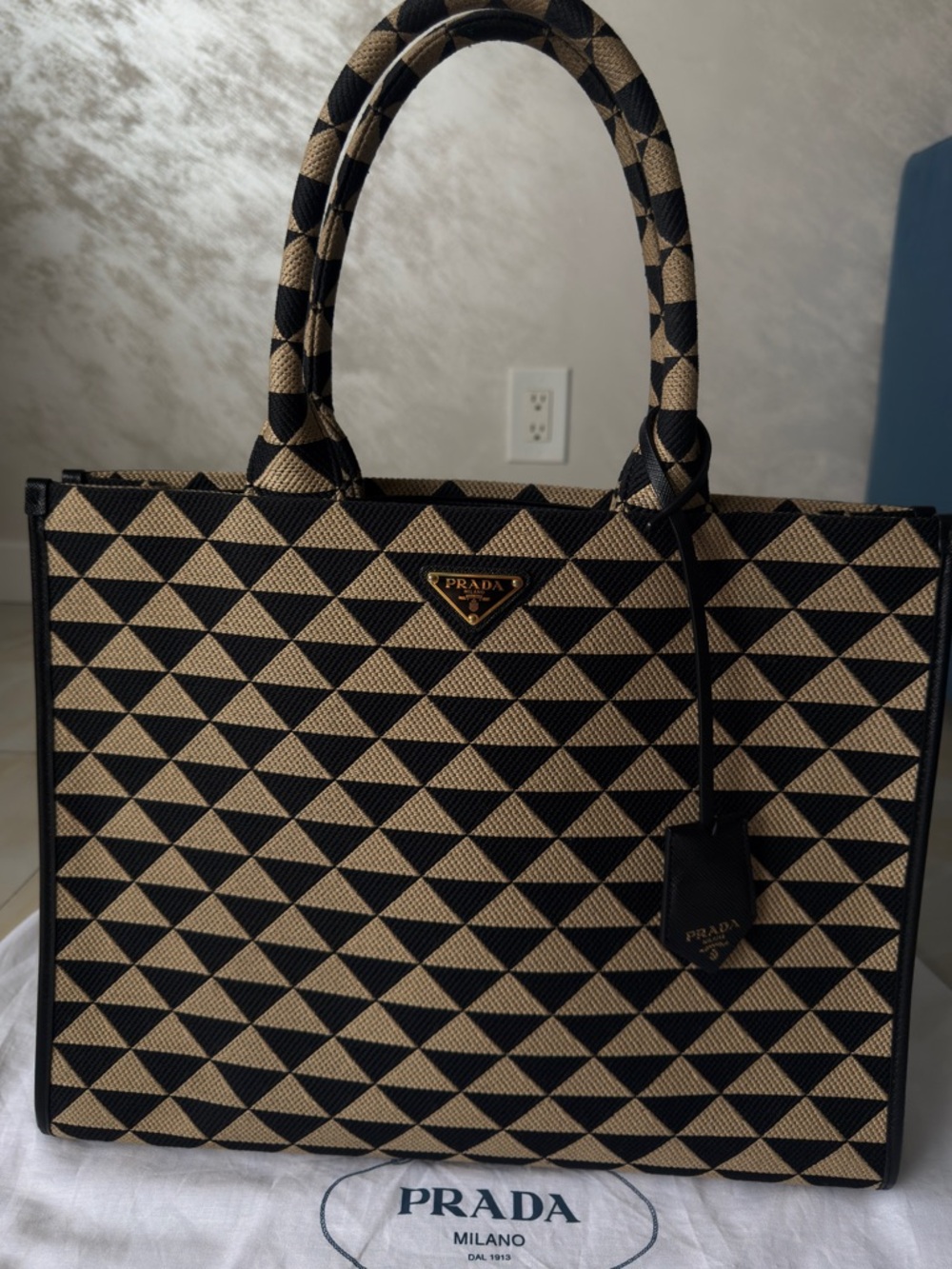 Prada New Symbole Jacquard Triangle Logo Tote Bag